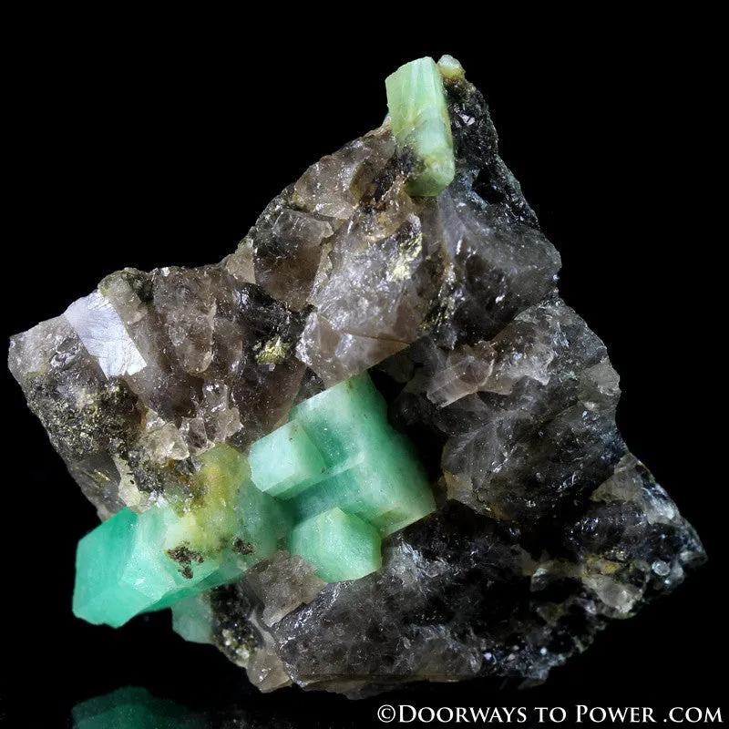 Amazing Green EMERALD Crystals on Smoky Quartz Specimen