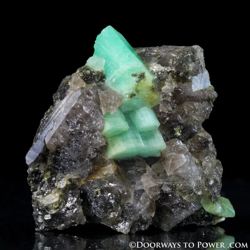 Amazing Green EMERALD Crystals on Smoky Quartz Specimen