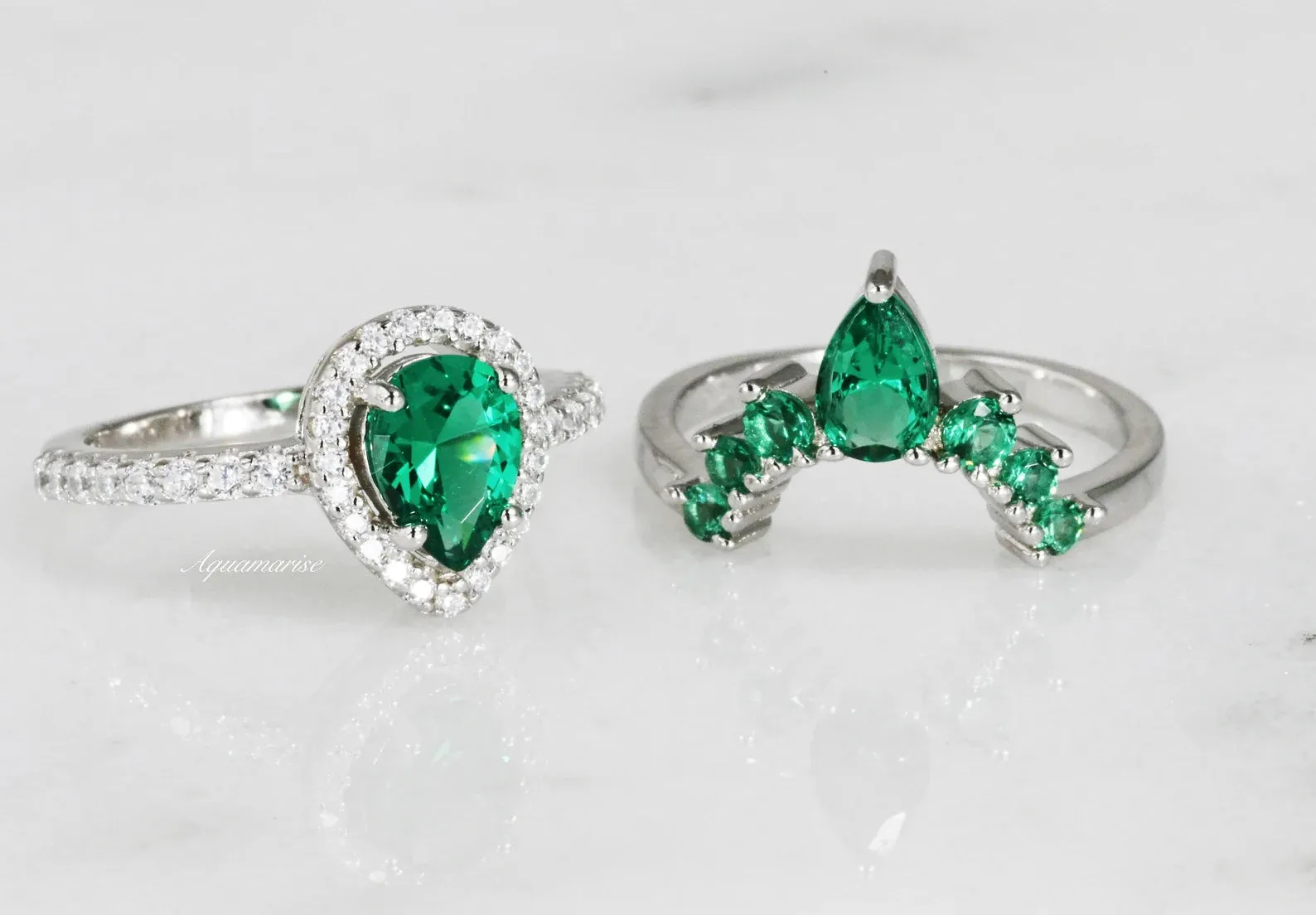 Amy Emerald Ring Set- 925 Sterling Silver