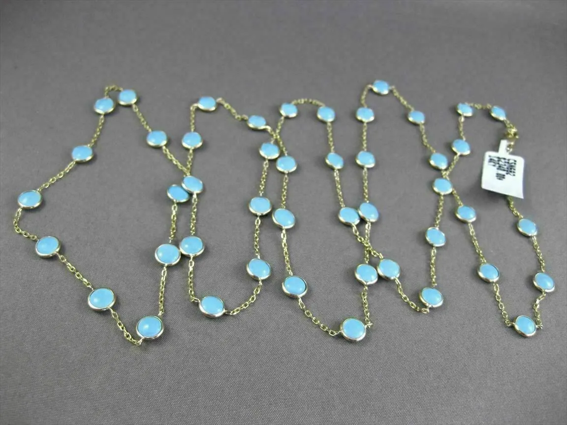 ANTIQUE EXTRA LONG 14KT YELLOW GOLD ROUND TURQUOISE BY THE YARD 3D NECKLACE