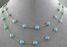 ANTIQUE EXTRA LONG 14KT YELLOW GOLD ROUND TURQUOISE BY THE YARD 3D NECKLACE