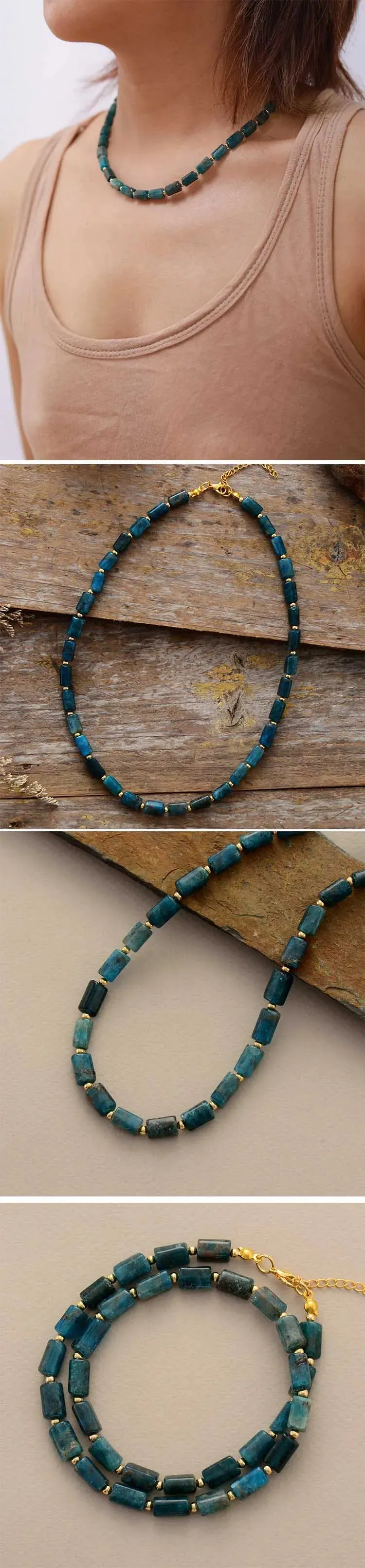 Apatite Lariat Natural Stone Choker Necklaces