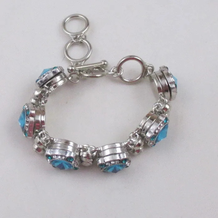 Aqua Rhinestone Silver Bangle Bracelet