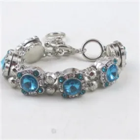 Aqua Rhinestone Silver Bangle Bracelet