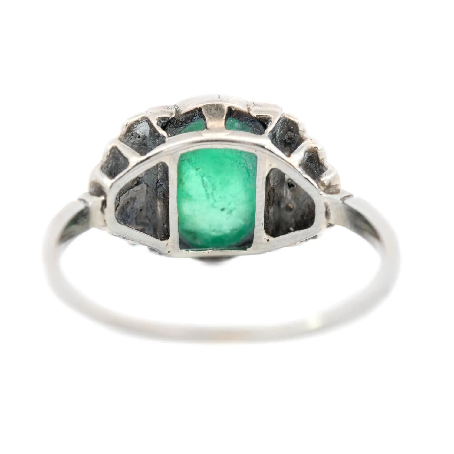 Art Deco Platinum 2.50ctw Cabochon Emerald & Diamond Ring