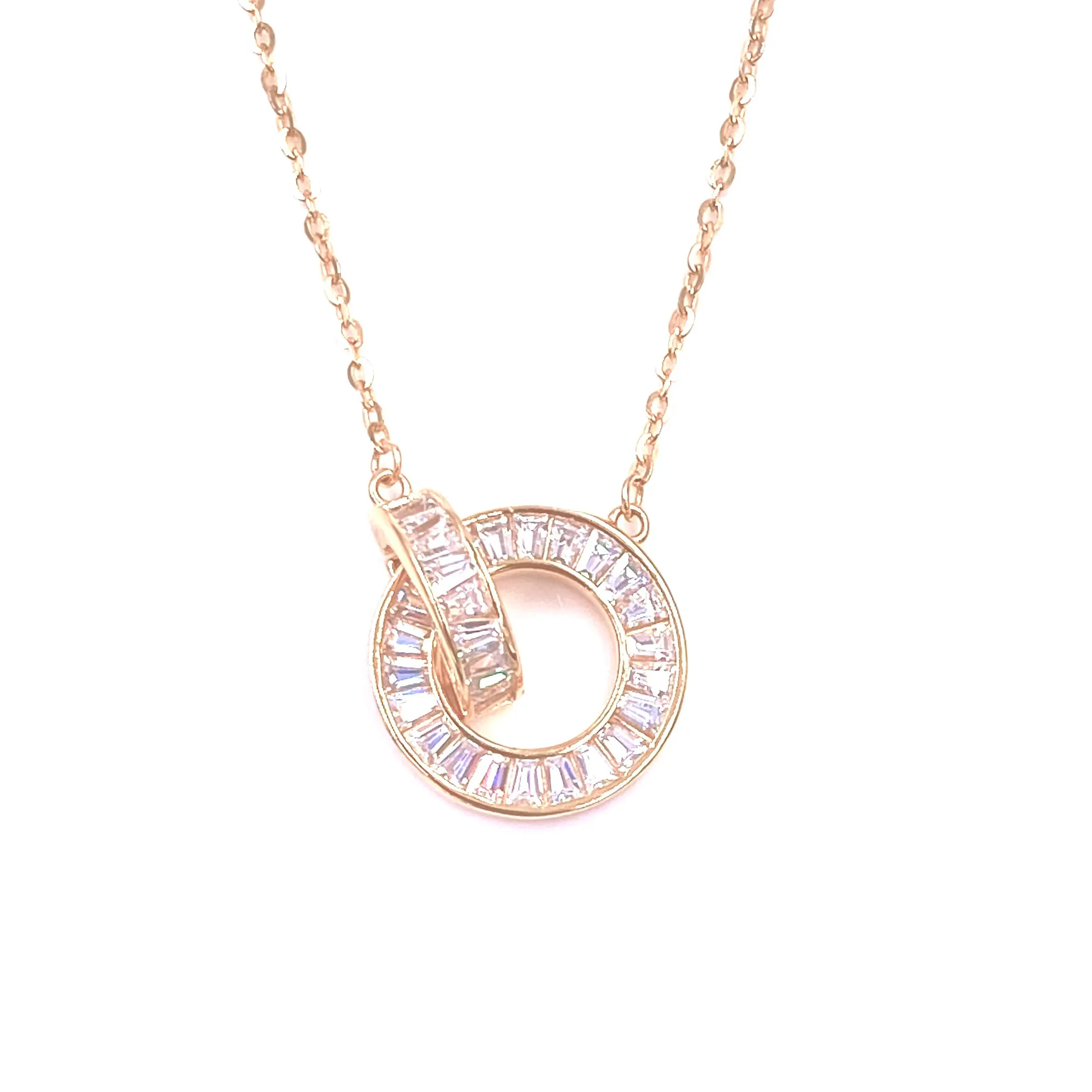 Ashley Gold Sterling Silver Gold Plated Double CZ Circle Pendant Necklace