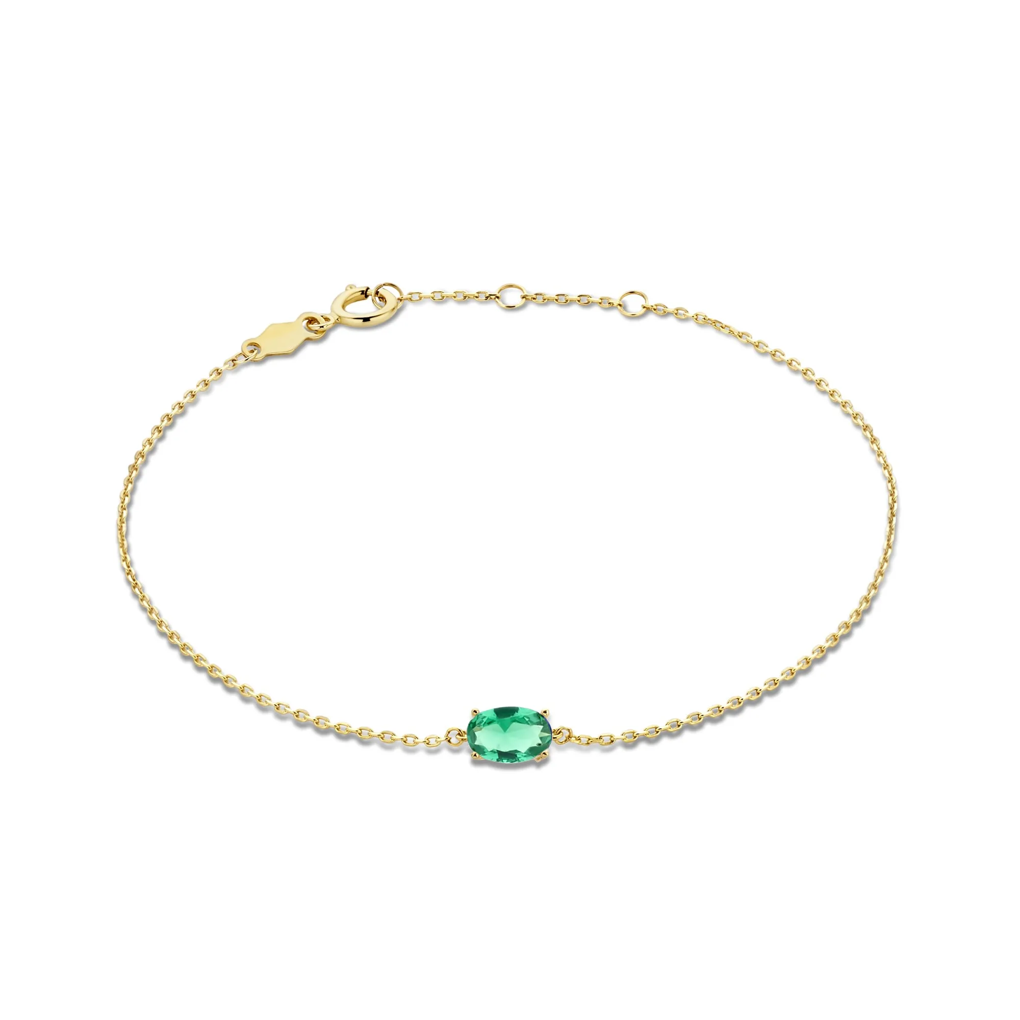 Baguette Olivia 14 karat gold bracelet with green zirconia stone