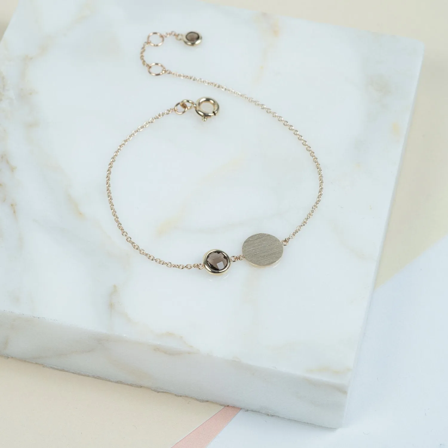 Bali 9ct Gold Smokey Quartz November Birthstone Bracelet