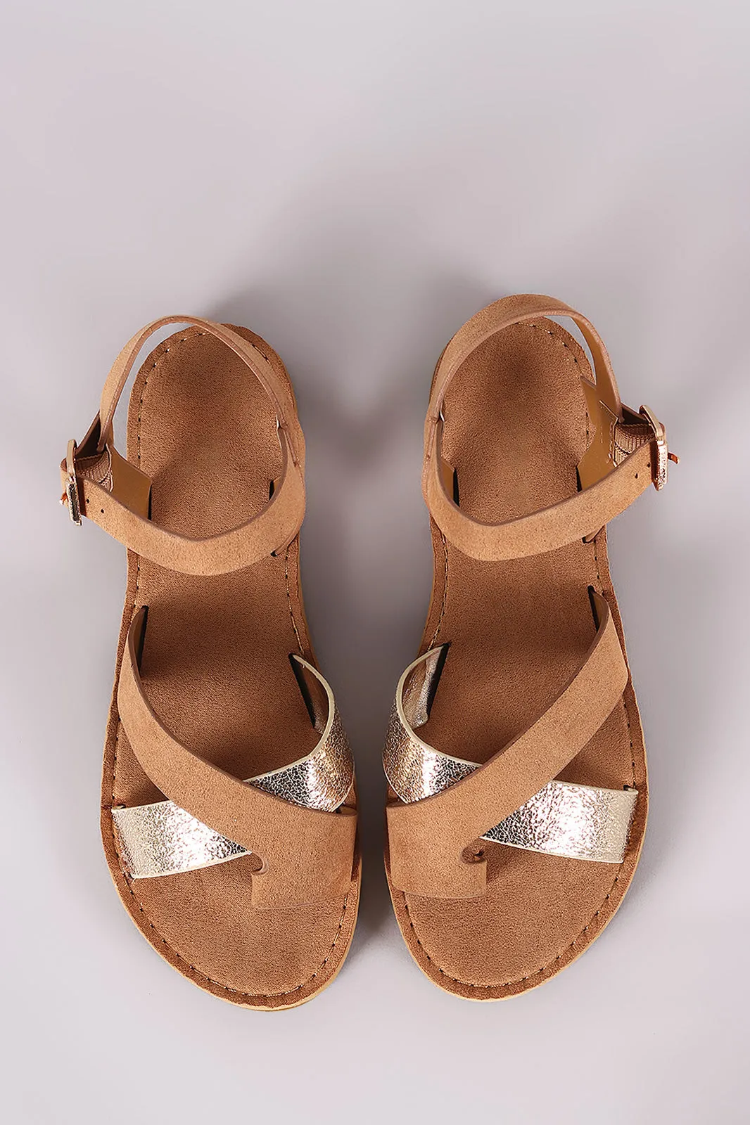 Bamboo Two Tone Suede Toe Ring Flat Sandal