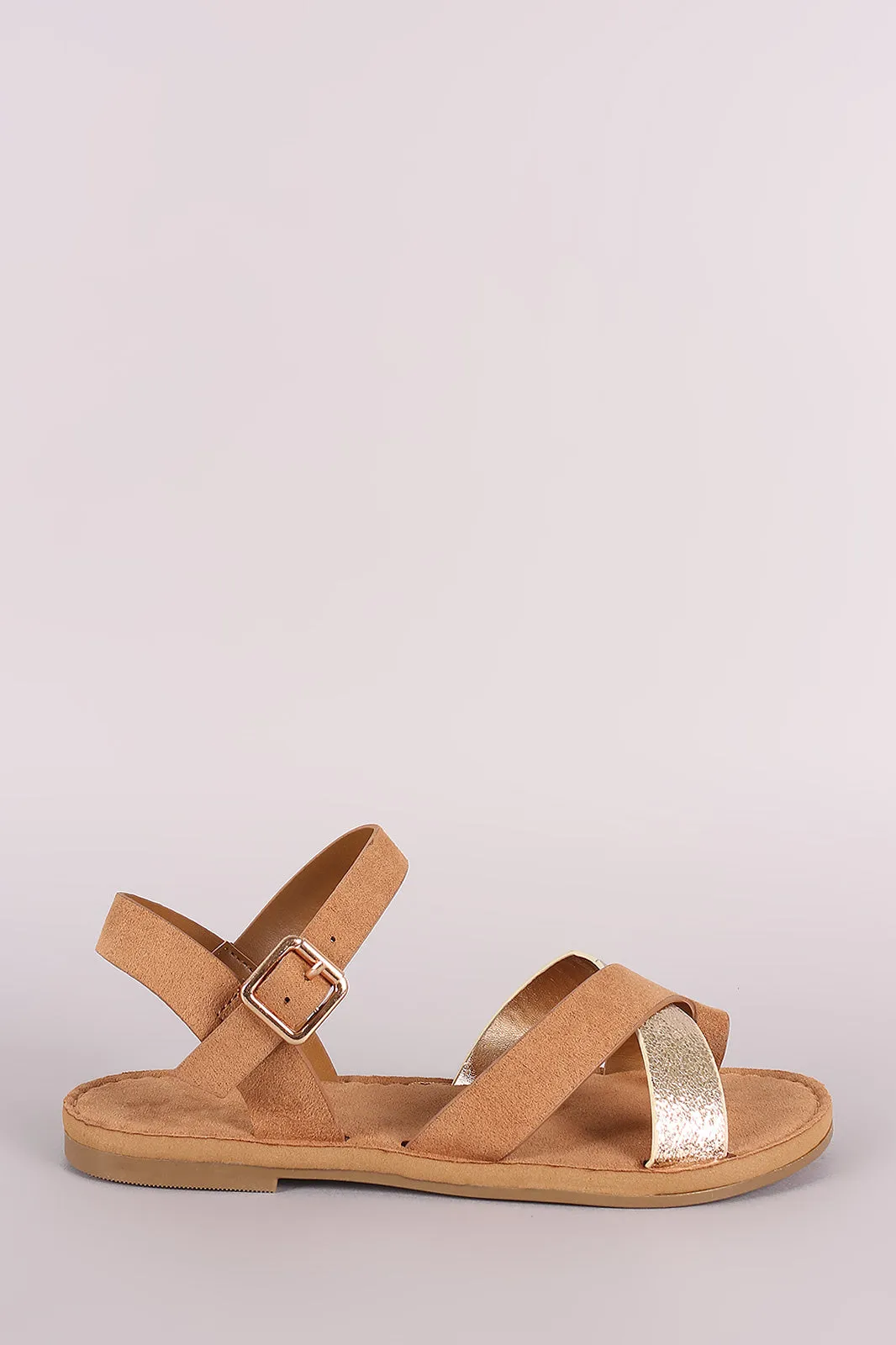 Bamboo Two Tone Suede Toe Ring Flat Sandal