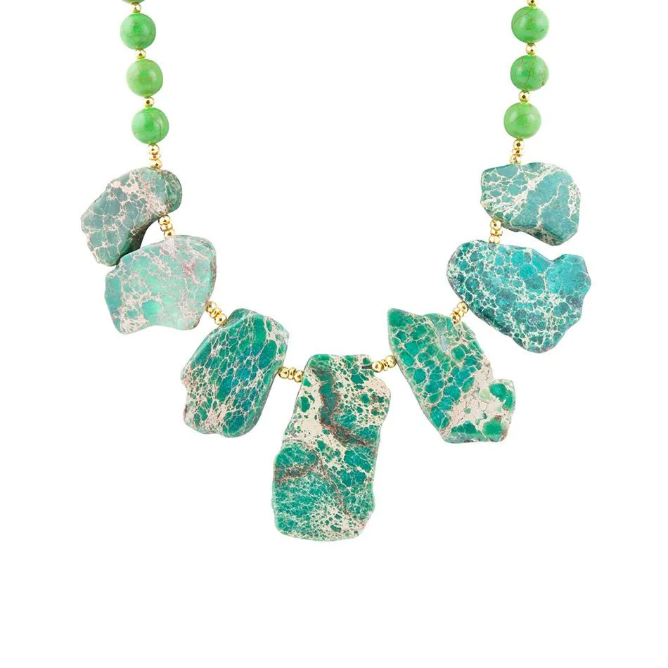 Barse Pop of Green and Blue Jasper Statement Beaded Necklace