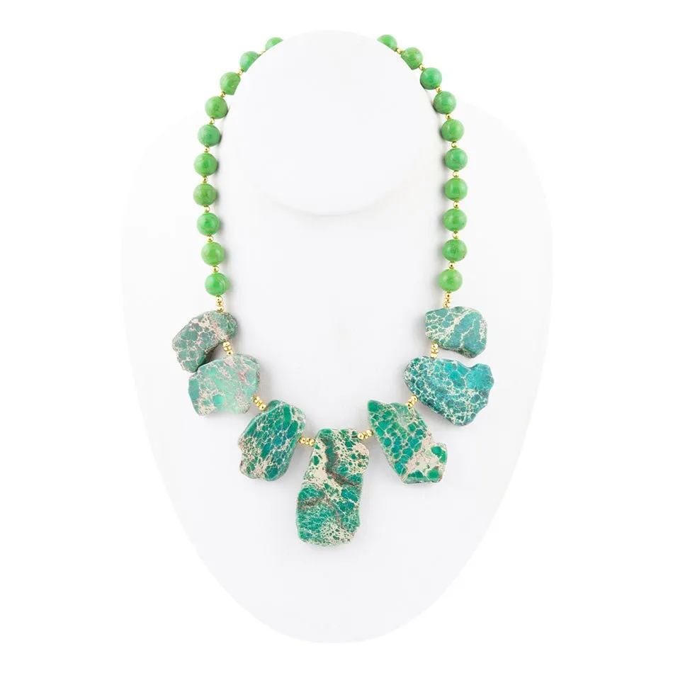 Barse Pop of Green and Blue Jasper Statement Beaded Necklace