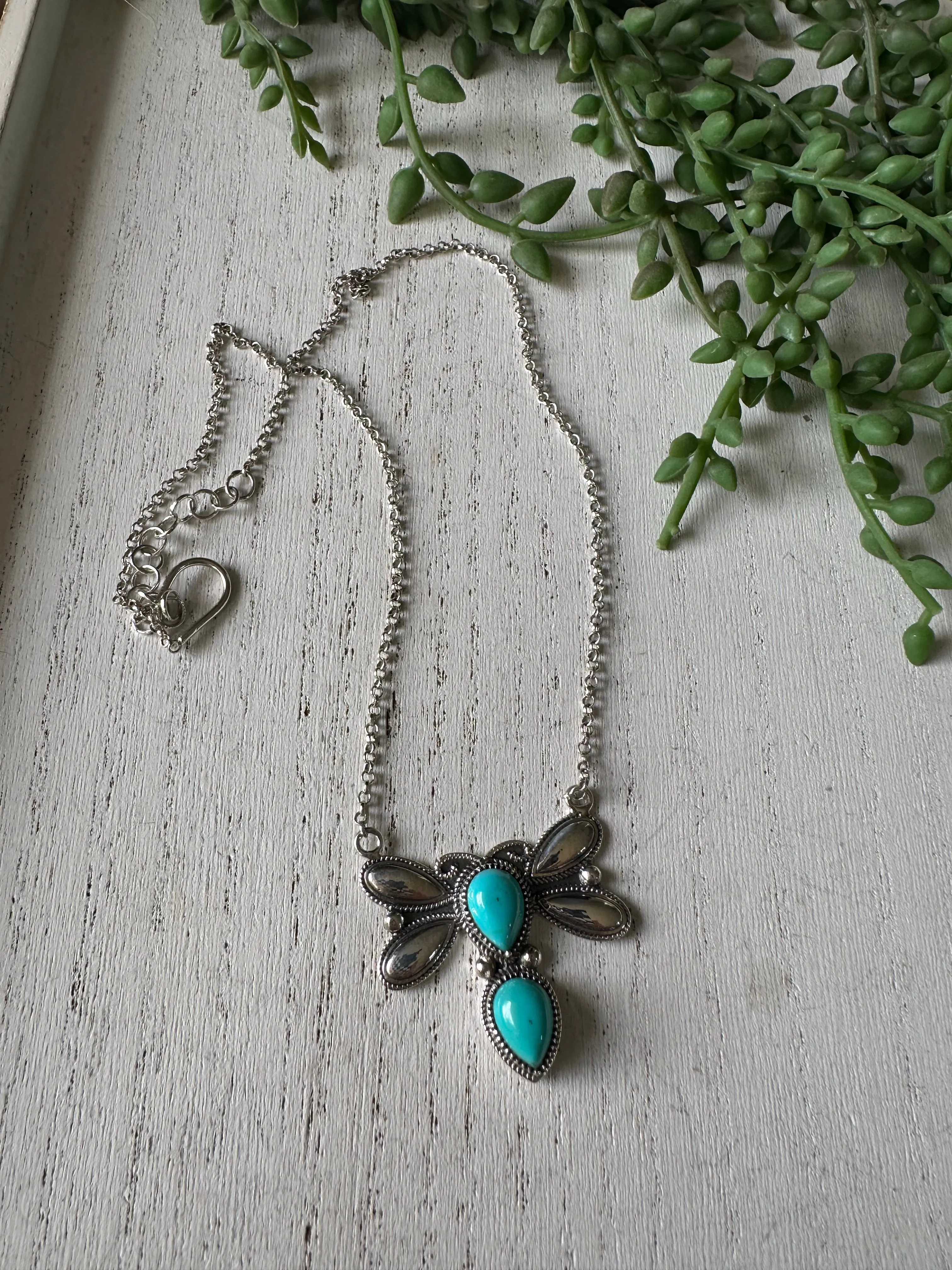 Beautiful Handmade Sterling Silver & Turquoise Dragonfly Necklace