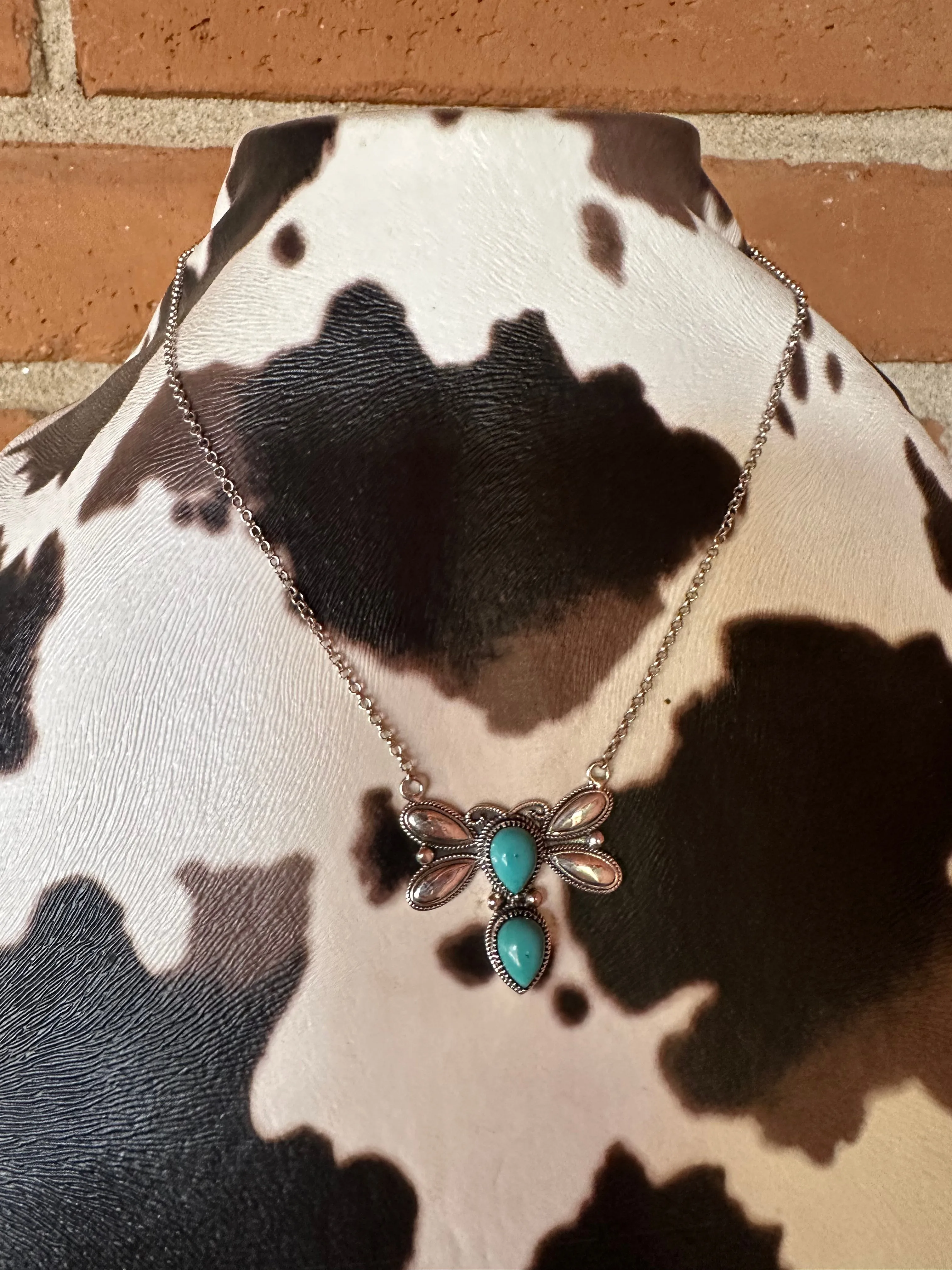 Beautiful Handmade Sterling Silver & Turquoise Dragonfly Necklace