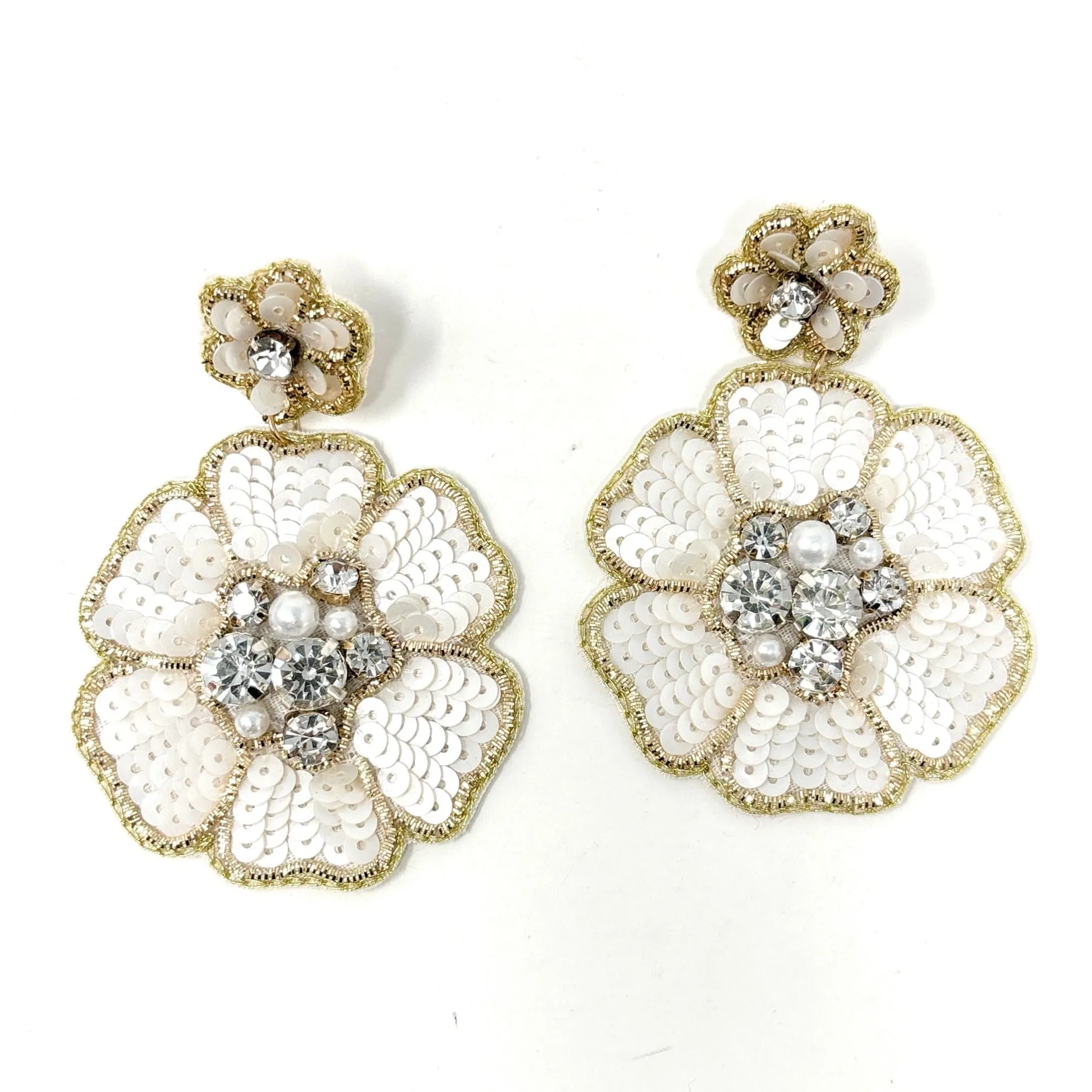 Bella White Beaded Earrings