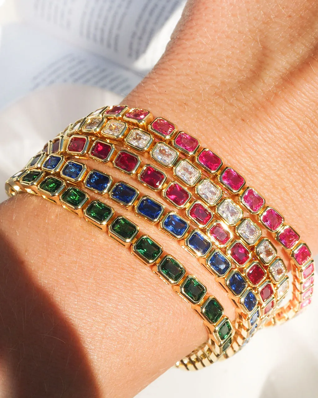 Bezel Emerald Ballier Bracelet- Ruby Red- Gold