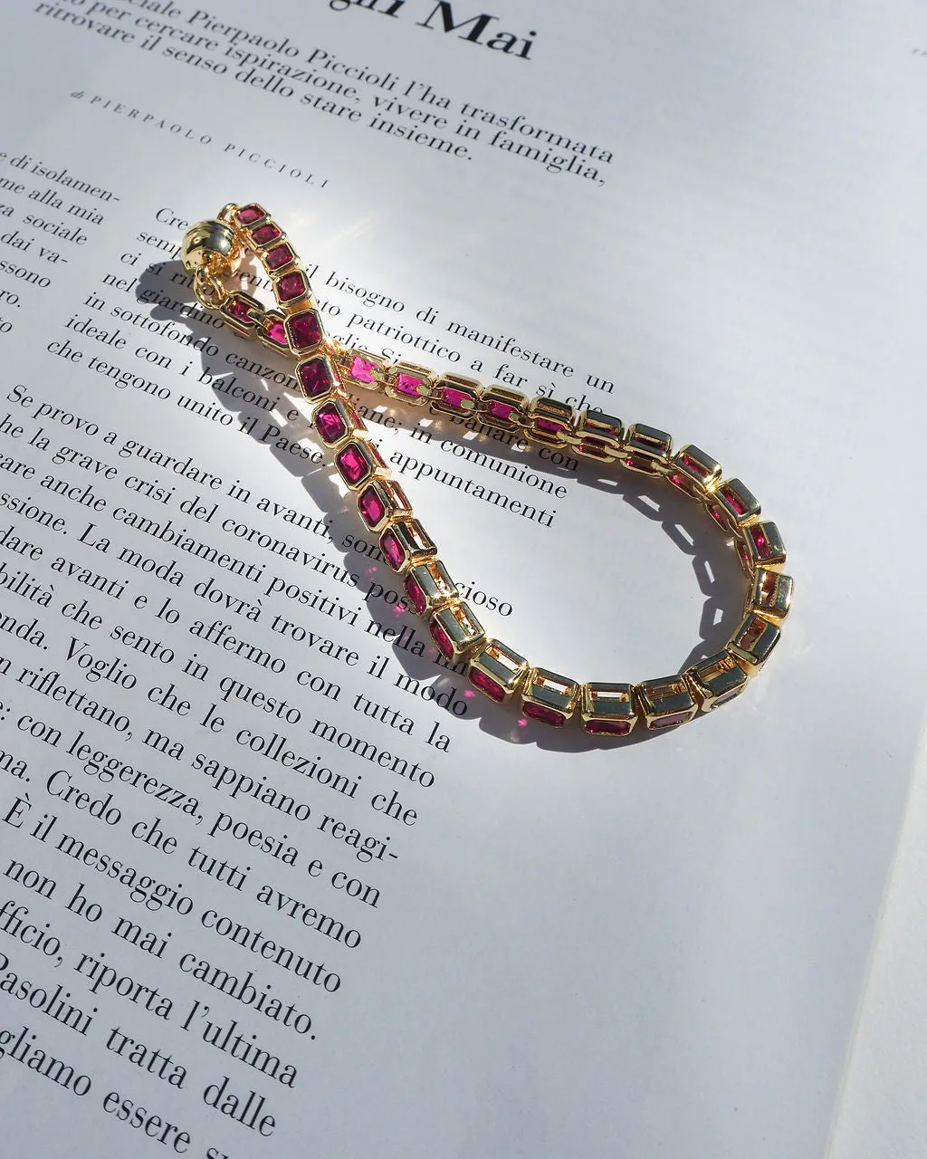 Bezel Emerald Ballier Bracelet- Ruby Red- Gold