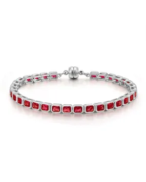 Bezel Emerald Ballier Bracelet- Ruby Red- Silver