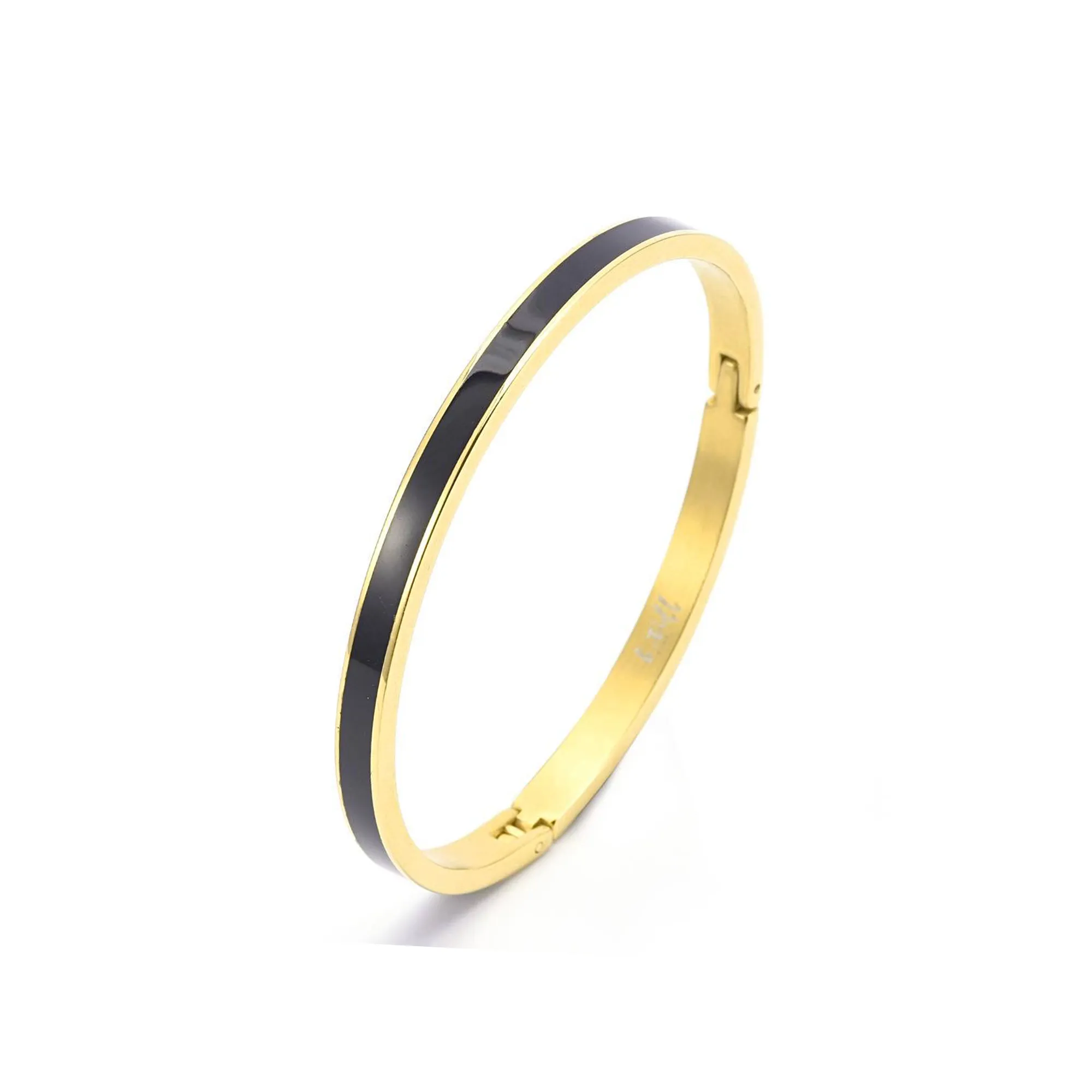 BG301GB B.Tiff "The Hamptons" Black Enamel Gold Bangle Bracelet