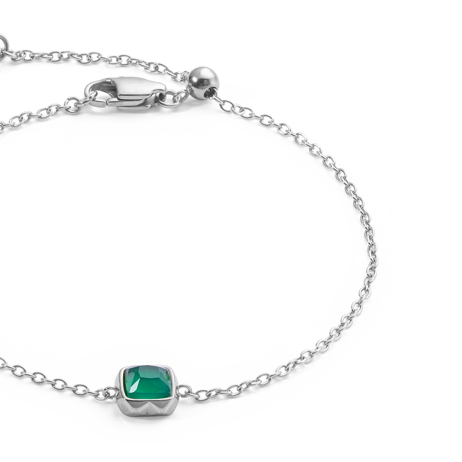 Birthstone May Bracelet Green Agate Silver