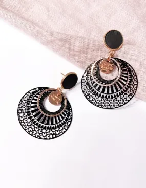 Black Concrete & Fancy Round Lace Earrings