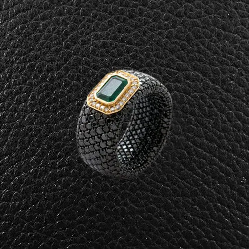 Black Diamond & Emerald Ring