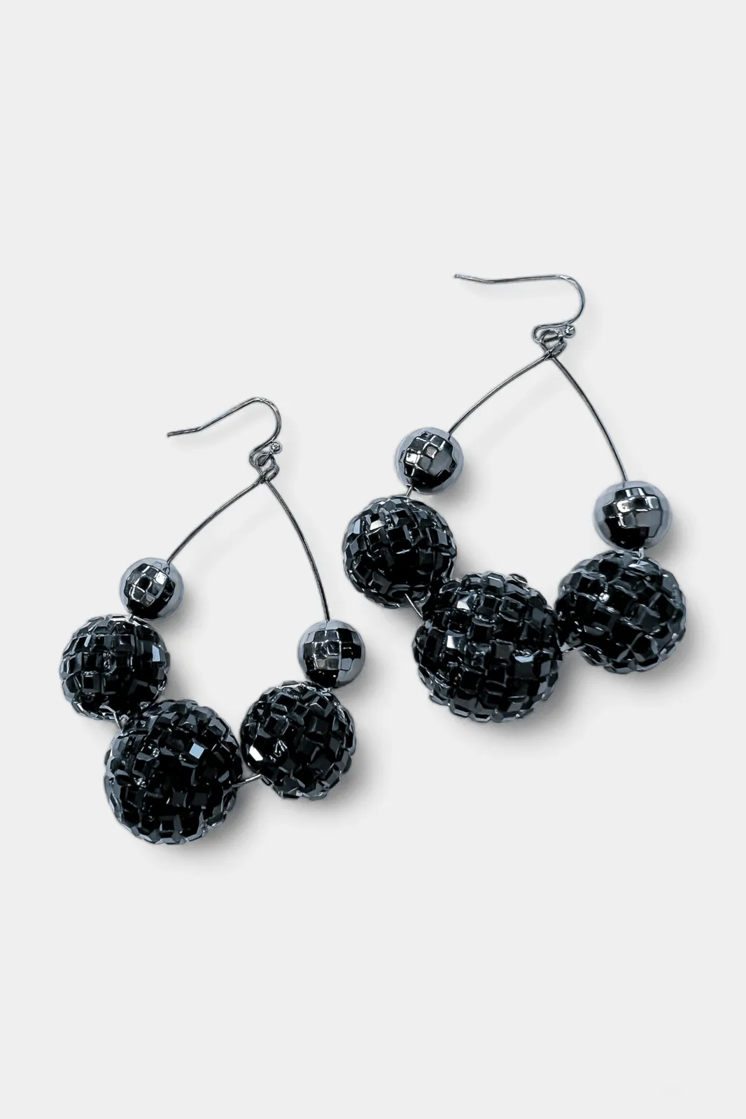 Black Disco Ball Teardrop Earrings