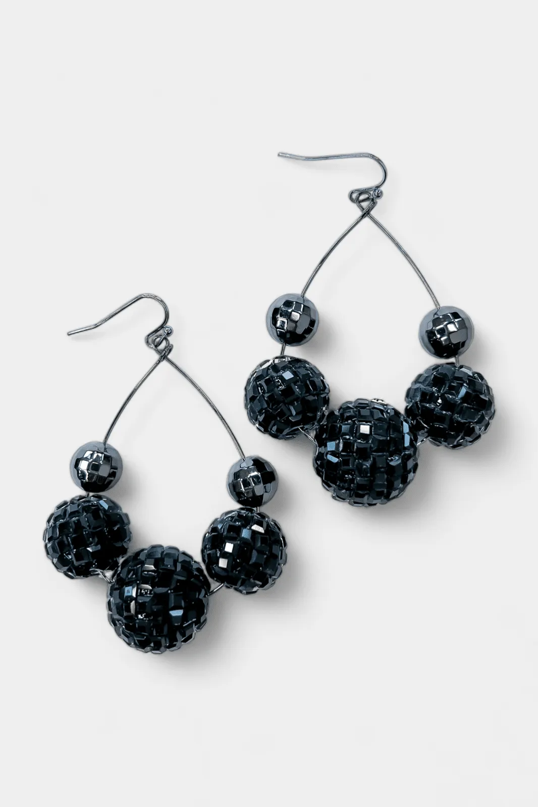 Black Disco Ball Teardrop Earrings