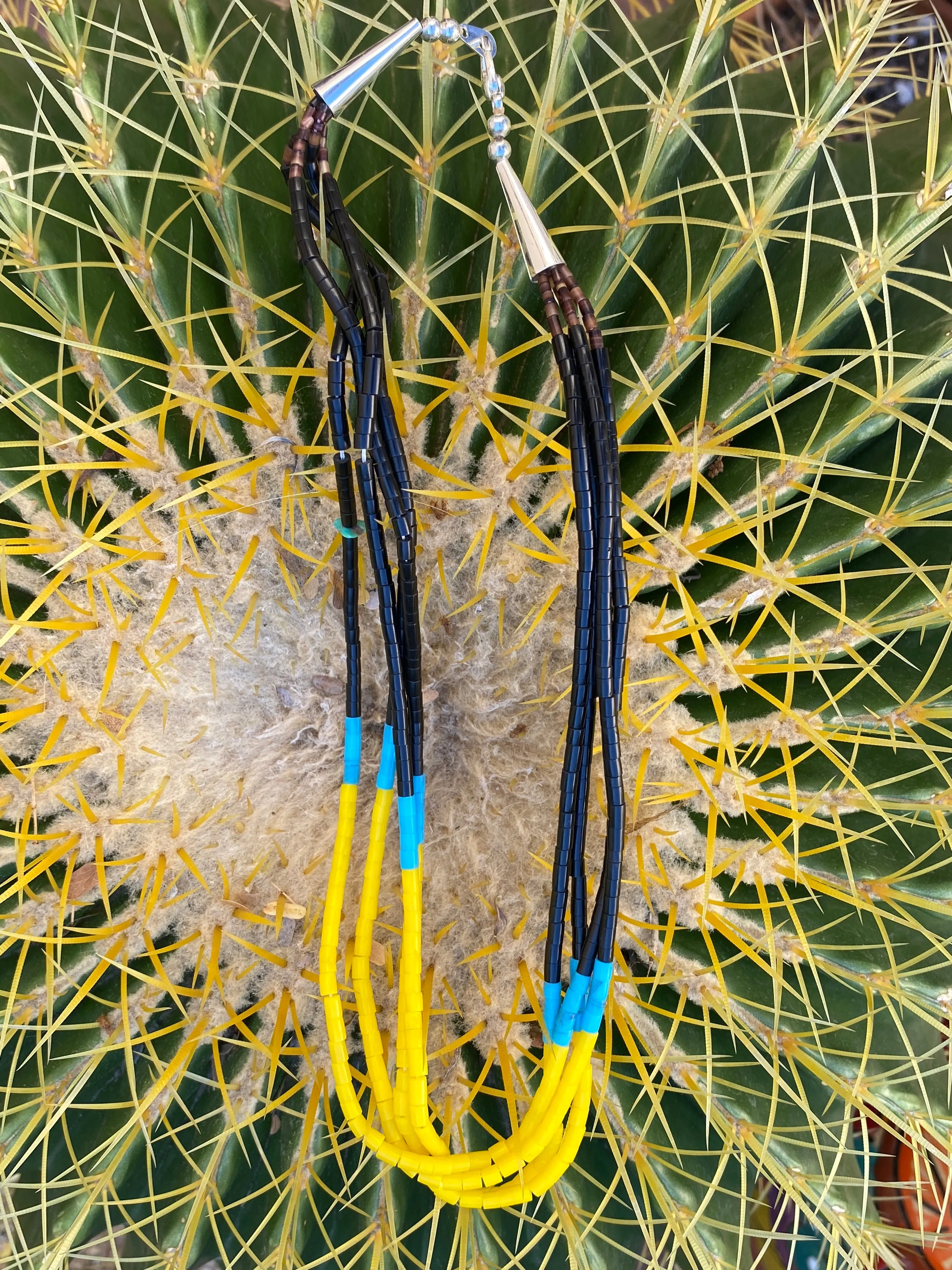 Black Jet, Yellow Serpentine, and Turquoise Necklace