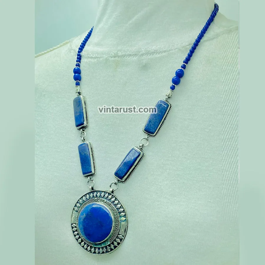 Blue Lapis Lazuli Pendant Necklace,