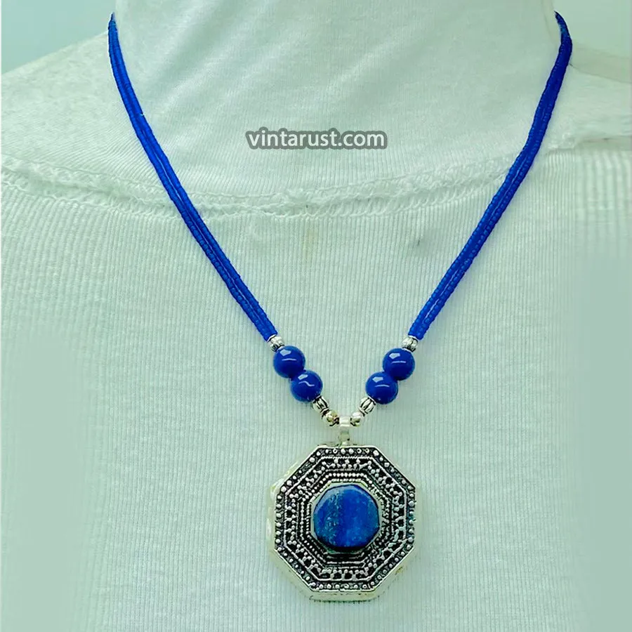 Blue Lapis Lazuli Stone Pendant Necklace,