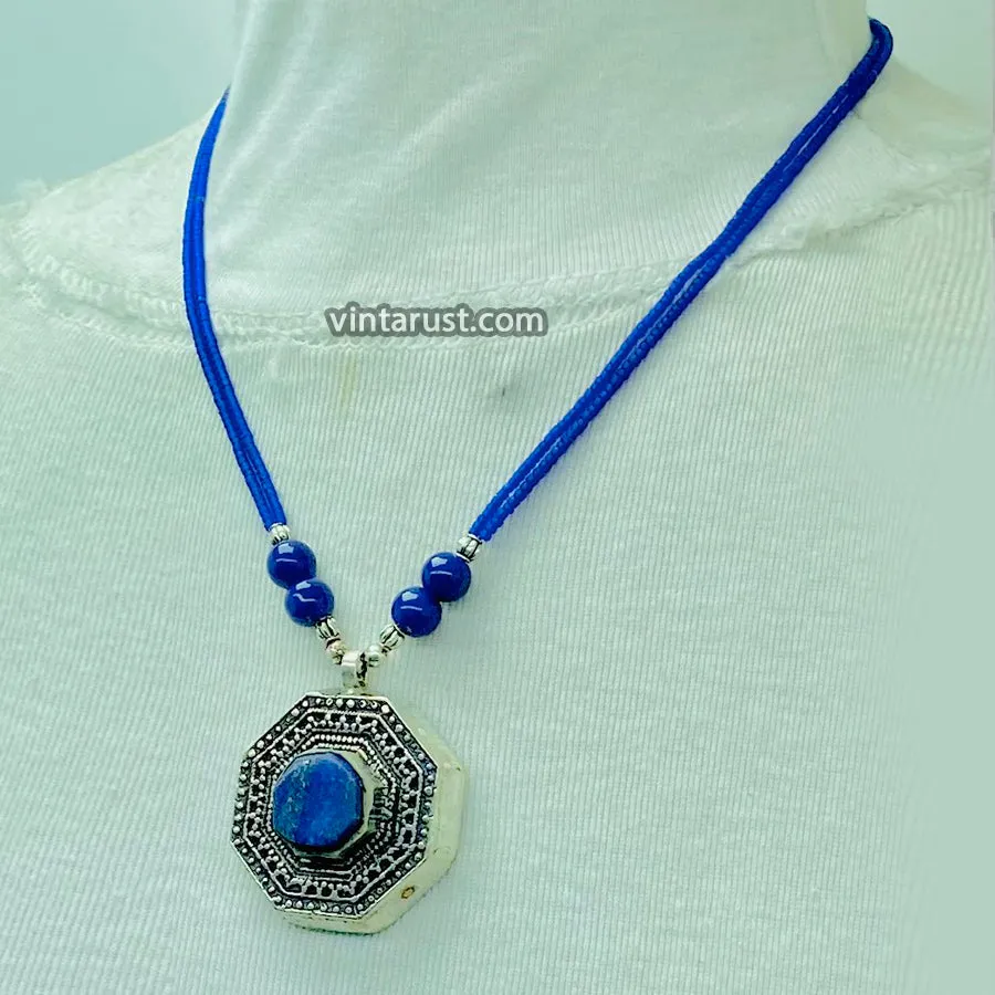 Blue Lapis Lazuli Stone Pendant Necklace,