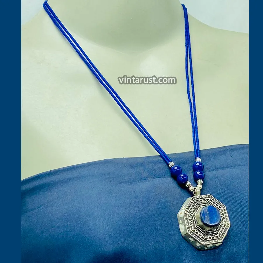 Blue Lapis Lazuli Stone Pendant Necklace,