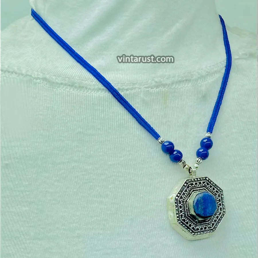 Blue Lapis Lazuli Stone Pendant Necklace,