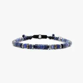 Blue Sodalite Heishi Gemstone Brass Men's Bracelet - Medium