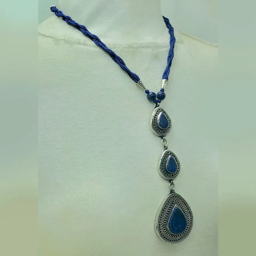 Bohemian Lapis Lazuli Stone Teardrop Pendant Necklace