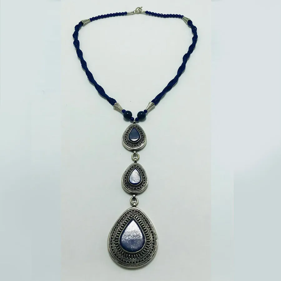 Bohemian Lapis Lazuli Stone Teardrop Pendant Necklace