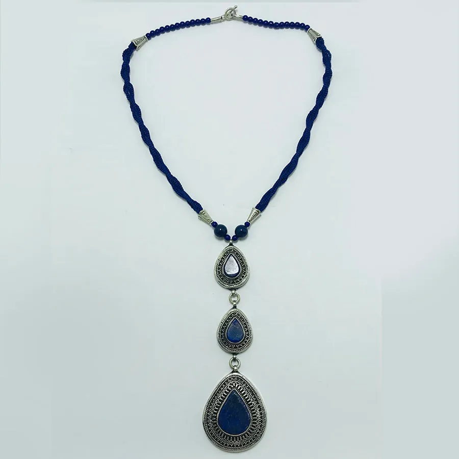 Bohemian Lapis Lazuli Stone Teardrop Pendant Necklace