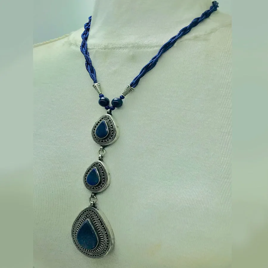 Bohemian Lapis Lazuli Stone Teardrop Pendant Necklace