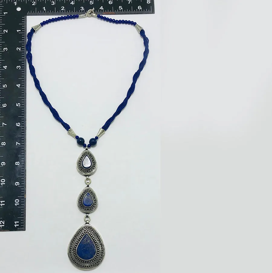 Bohemian Lapis Lazuli Stone Teardrop Pendant Necklace