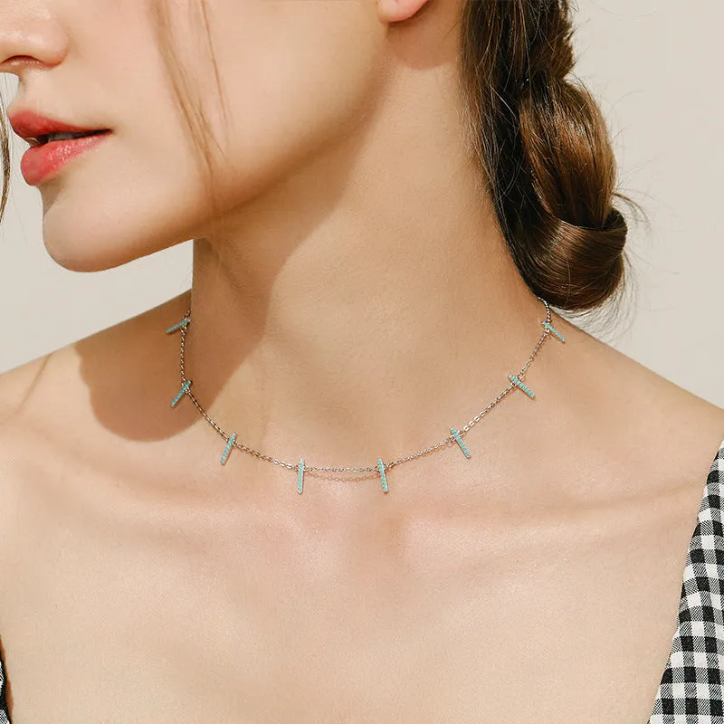 Bohemian Turquoise Choker Necklace in Sterling Silver