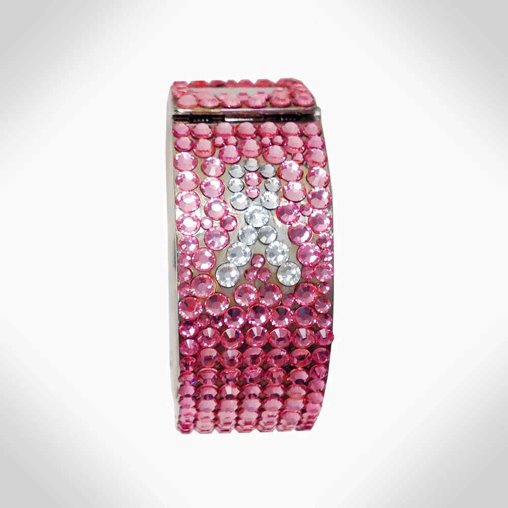 BREAST CANCER AWARENESS - WJ391 CRYSTAL BANGLE WATCH