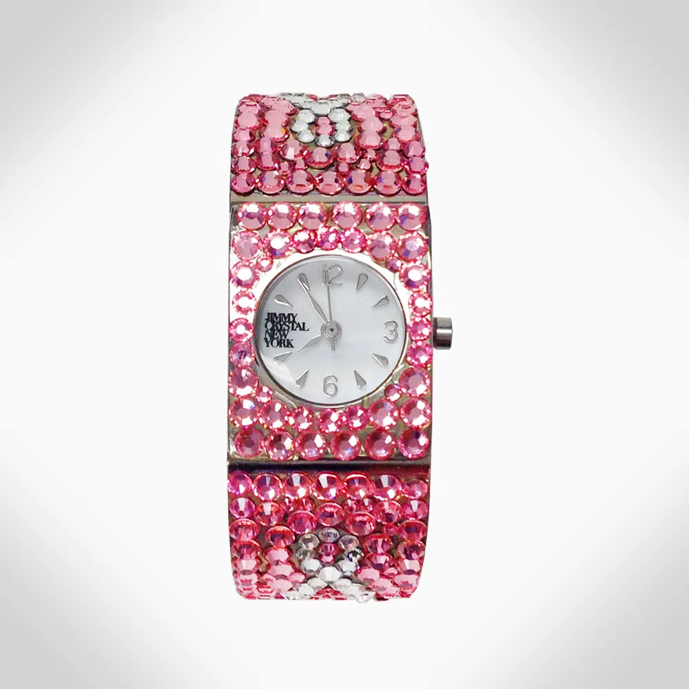 BREAST CANCER AWARENESS - WJ391 CRYSTAL BANGLE WATCH