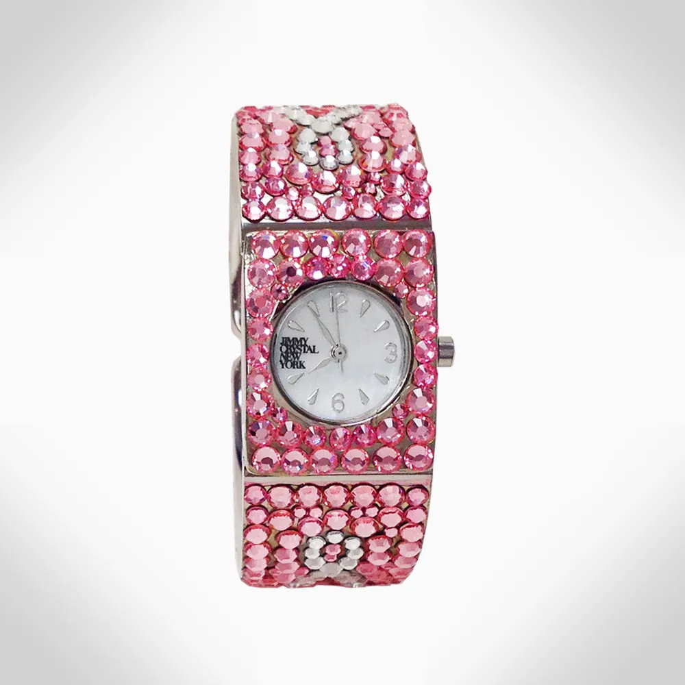 BREAST CANCER AWARENESS - WJ391 CRYSTAL BANGLE WATCH