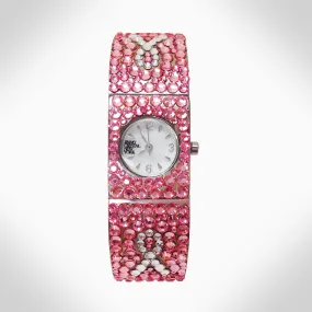 BREAST CANCER AWARENESS - WJ391 CRYSTAL BANGLE WATCH