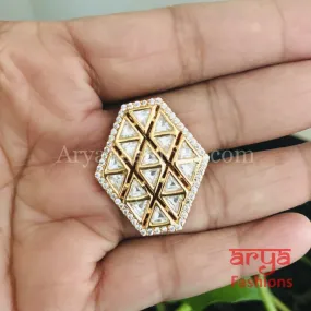 Bridal Jadau Kundan CZ Ring in Hexagon shape