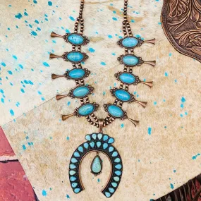 Bronze Triumphant Turquoise Squash Blossom Necklace