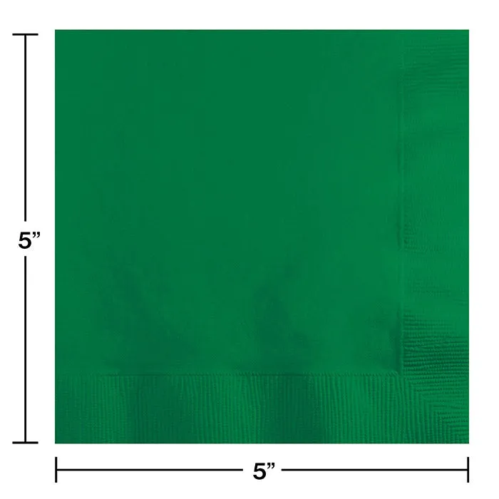 Bulk Pack of 150 Emerald Green Beverage Napkins, 3 Ply