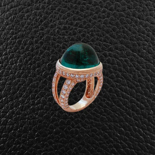 Cabochon Emerald & Diamond Ring