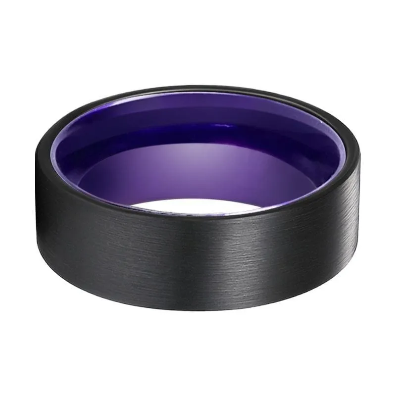 Canyon Dark Purple Plated Flat Black Brushed Tungsten Carbide Ring - 6mm & 8mm